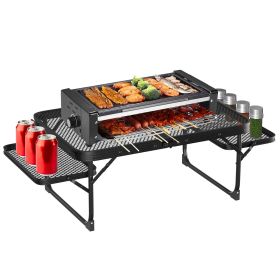 Portable Foldable Camping Table BBQ Grill Stand Aluminum with Side Trays