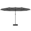 Outsunny 14.4ft Double-Sided Patio Umbrella – Outdoor Parasol with Solar LED Lights & Base, Gray