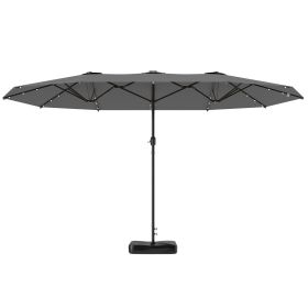 Outsunny 14.4ft Double-Sided Patio Umbrella – Outdoor Parasol with Solar LED Lights & Base, Gray