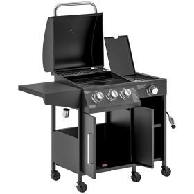 Outsunny Propane Gas Grill 3 Burner with Side Burner 37000 BTU