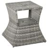 Outsunny Rattan Bistro Tea Table with Umbrella Hole & 2-Tier Shelf – Gray