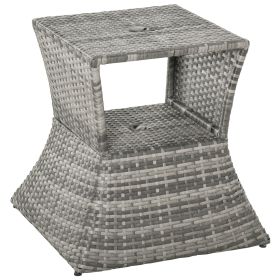 Outsunny Rattan Bistro Tea Table with Umbrella Hole & 2-Tier Shelf – Gray