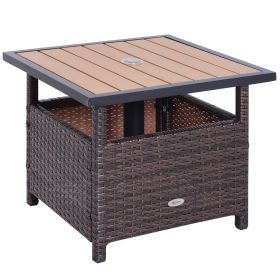 Outsunny Rattan Wicker Outdoor Accent Table – Patio Side Table with Umbrella Hole