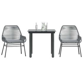 3 Piece Patio Dining Set with Cushions Gray Poly Rattan Glass