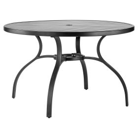 VEVOR 47" Round Patio Dining Table – Metal Steel Slat Table with Umbrella Hole