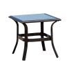 Patio Garden Wicker Side Table with Tempered Glass Top