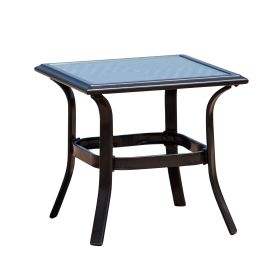 Patio Garden Wicker Side Table with Tempered Glass Top