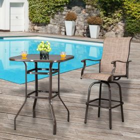 Wrought Iron Glass High Bar Table Patio Brown