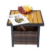 Outdoor Wicker Side Table with Umbrella Hole & Storage Space, Brown