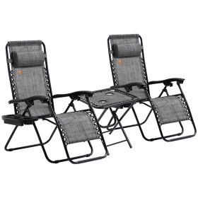Outsunny Zero Gravity Chair Set with Side Table with Cupholders & Pillows