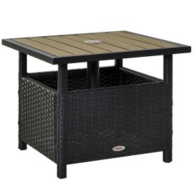 Outsunny 22'' Rattan Wicker Side Table with Steel Frame, Umbrella Insert Hole, Sand Bag