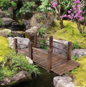 5 ft Wooden Garden Bridge Arc with Railings Stained Wood