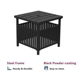 Patio Steel Bistro Side Table with Umbrella Hole; Black