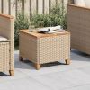 Patio Table Poly Rattan Acacia Wood-Beige