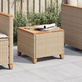 Patio Table Poly Rattan Acacia Wood-Beige