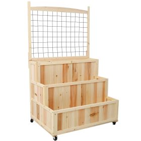 3-Tiers Raised Garden Bed with Trellis, 53" H Vertical Planter Box with Wheels & Back Storage Area