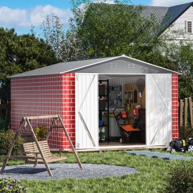 Outdoor Metal Storage Shed All-Weather Red Brick