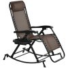 Outdoor Rocking Chairs, Foldable Reclining Zero Gravity Lounge Rocker w/ Pillow, Cup & Phone Holder, Brown