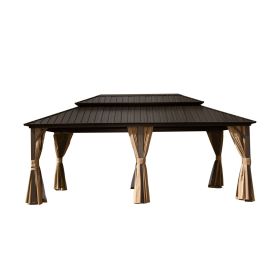 12' X 20' Hardtop Gazebo, Aluminum Metal Gazebo with Galvanized Steel Double Roof Canopy, Curtain and Netting, Permanent Gazebo Pavilion for Part