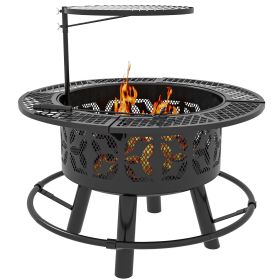 Outsunny 2-in-1 Fire Pit, BBQ Grill, 33" Portable Wood Burning Firepit