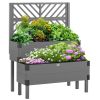 Outsunny Raised Garden Bed with Trellis, 2 Tier Wooden Gray