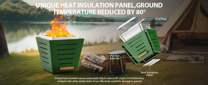 20 Inch Smokeless Fire Pit Stainless Steel  with Pull-Out Ash Tray and Handles