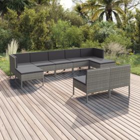 Garden Lounge Set Grey PE rattan 9 Piece Set Modular