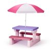 Kids Outdoor Picnic Table & Chair Set – Removable Umbrella, Backyard & Patio, Pink & Purple