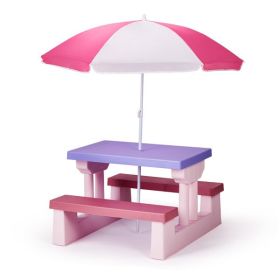 Kids Outdoor Picnic Table & Chair Set – Removable Umbrella, Backyard & Patio, Pink & Purple