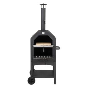 Freestanding Charcoal Pizza Oven with Chimney Wheels Pizza Stone and Pizza Peel Outdoor Wood Fired BBQ Grill Smoker Portable Cooking Oven for Pat