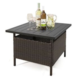 Square Wicker Patio Side Table with Umbrella Hole