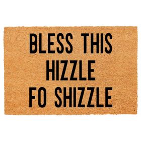 Premium Coconut Coir Welcome Mat – “Bless This Hizzle Fo Shizzle” Humor Design, Heavy-Duty Non-Slip Outdoor Doormat