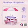 Kids Outdoor Picnic Table & Chair Set – Removable Umbrella, Backyard & Patio, Pink & Purple