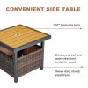 Outdoor Wicker Side Table with Umbrella Hole & Storage Space, Brown