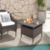 Square Wicker Patio Side Table with Umbrella Hole