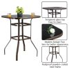 Wrought Iron Glass High Bar Table Patio Brown