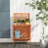 Folding Garden Potting Bench with 2-tier Storage Shelves and Teak Oil Finish