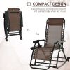 Outdoor Rocking Chairs, Foldable Reclining Zero Gravity Lounge Rocker w/ Pillow, Cup & Phone Holder, Brown