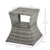 Outsunny Rattan Bistro Tea Table with Umbrella Hole & 2-Tier Shelf – Gray