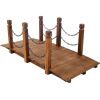 5 FT Wooden Garden Bridge, Stained Wood Arc Footbridge with Chain Railings Brown