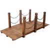 5 FT Wooden Garden Bridge, Stained Wood Arc Footbridge with Chain Railings Brown