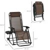 Outdoor Rocking Chairs, Foldable Reclining Zero Gravity Lounge Rocker w/ Pillow, Cup & Phone Holder, Brown