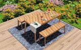 3 Pieces Acacia Wood Table Bench Dining Set With 2 Benches