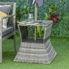 Outsunny Rattan Bistro Tea Table with Umbrella Hole & 2-Tier Shelf – Gray