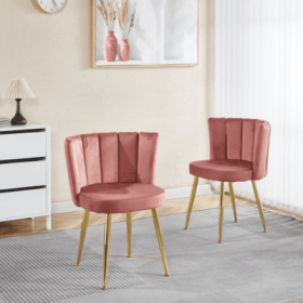 Modern ORANGE Dining Chair  Set Of 2   With Iron Tube Golden Color Legs, Velvet And Comfortable Backrest, Suitable For Dining Room, Living Room, (Color: PINK)