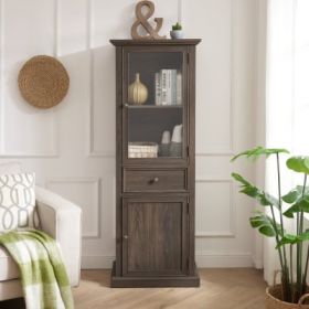Tall Storage Cabinet, Freestanding Cabinet With Glass Door And Shelves, Sideboard Cabinet, Cabinet With Drawer For Living Room, Kitchen, Dining R (Color: Brown)
