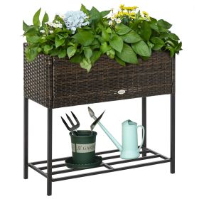 Elevated Rattan Planter Box With Tool Storage, Indoor  Outdoor, 28  High (Color: BLACK)