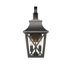 Farmhouse Outdoor Wall Light – Black 2-Light Sconce with Glass, Wall Mounted (Color: BLACK)