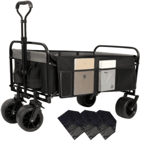 440lbs Collapsible Foldable Wagon Cart With Strapping System ,Beach Wagon Utility Cart Utility Wagon Grocery Cart For Camping Shopping Sports Gar (Color: BLACK)
