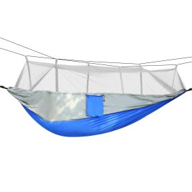 600lbs Load 2 Persons Hammock w/Mosquito Net Outdoor Hiking Camping Hommock Portable Nylon Swing Hanging Bed w/ Strap Hook Carry Bag (Option: Gry)